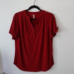 Red Short Sleeve Blouse with Sleeve Ties